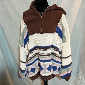 POL/Boho/Flower/Knit/Brown Patterned Sweater/Size Medium